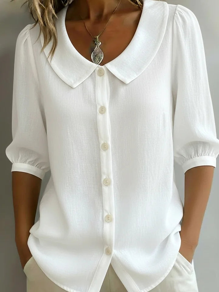 New Arrivals🔥 Women's Retro Peter Pan Collar Striped Cotton Linen Shirt