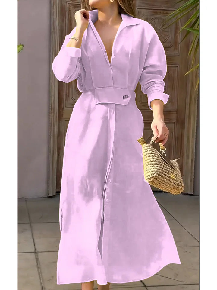 CLEARANCE🔥 Lapel Linen Long Sleeve Shirt Dress