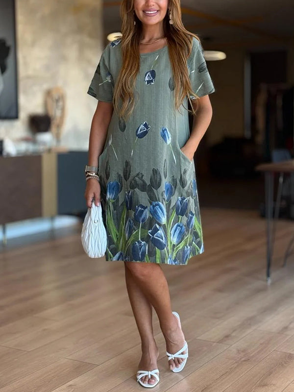 NEW🔥 Tulip Print Pocket Dress