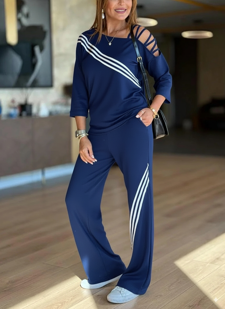 NEW🔥 Women's Soft Striped Design Set with Wide Fit Pants