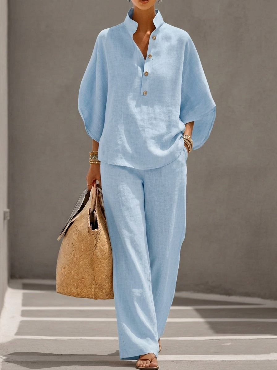 New Arrivals🔥 Women’s Casual Cozy Batwing Sleeve Linen Cotton Two-Piece Set