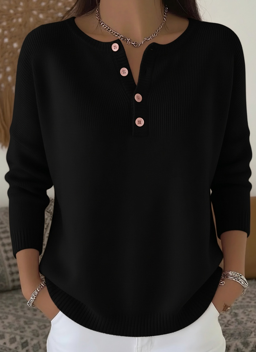 CLEARANCE SALE🔥 Women's Soft Solid Color Henley Collar Sweater Top