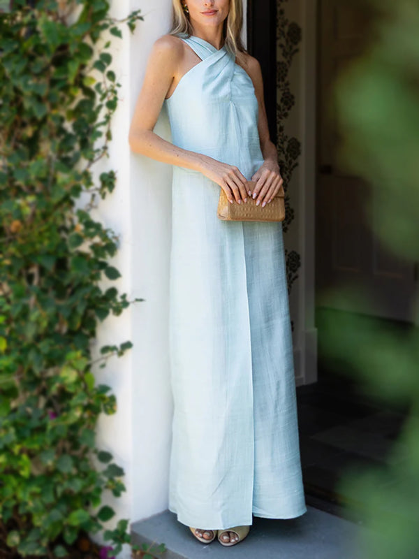 NEW🔥 Linen Cross Neckline Party Maxi Dress