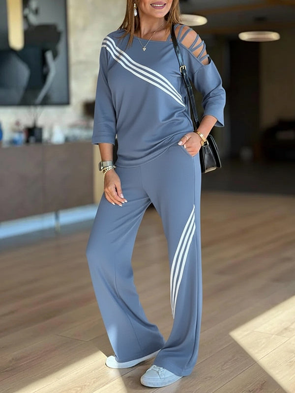 NEW🔥 Women's Soft Striped Design Set with Wide Fit Pants