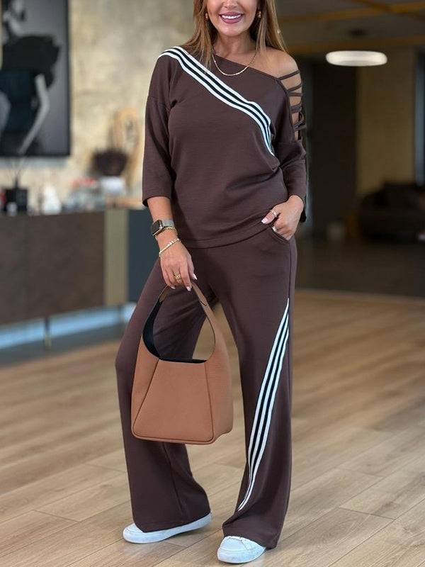 NEW🔥 Women's Soft Striped Design Set with Wide Fit Pants