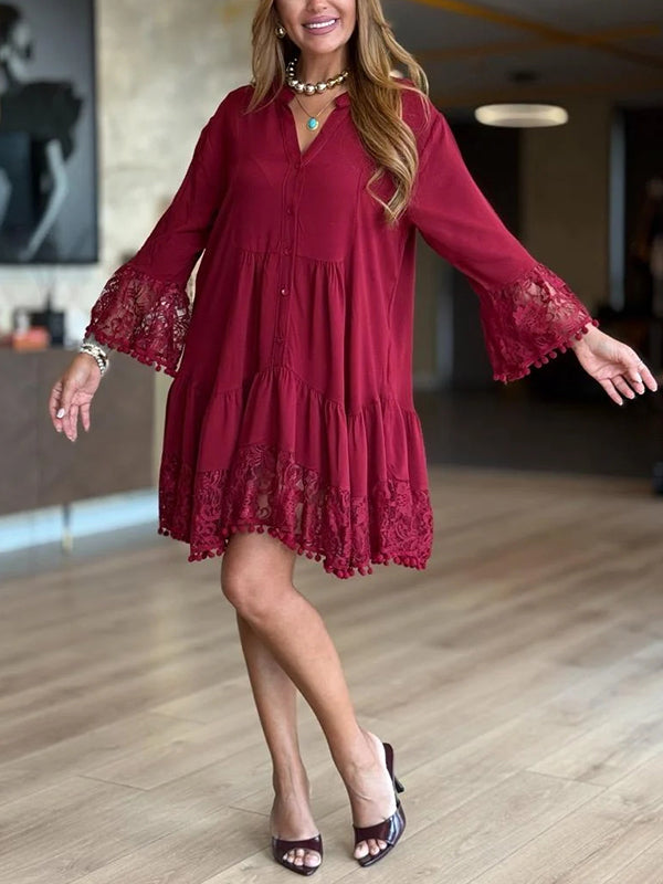 NEW🔥 V Neck Lace Casual Dress
