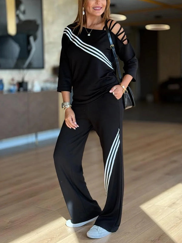 NEW🔥 Women's Soft Striped Design Set with Wide Fit Pants