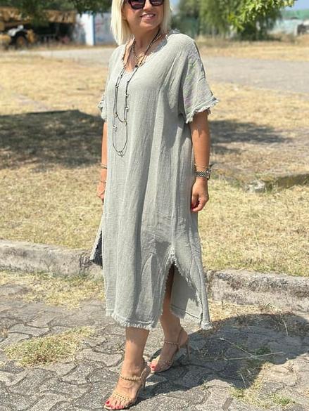 CLEARANCE 🔥 Vintage Tassel Trimmed Cotton Linen Dress