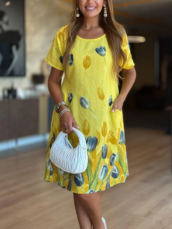 NEW🔥 Tulip Print Pocket Dress