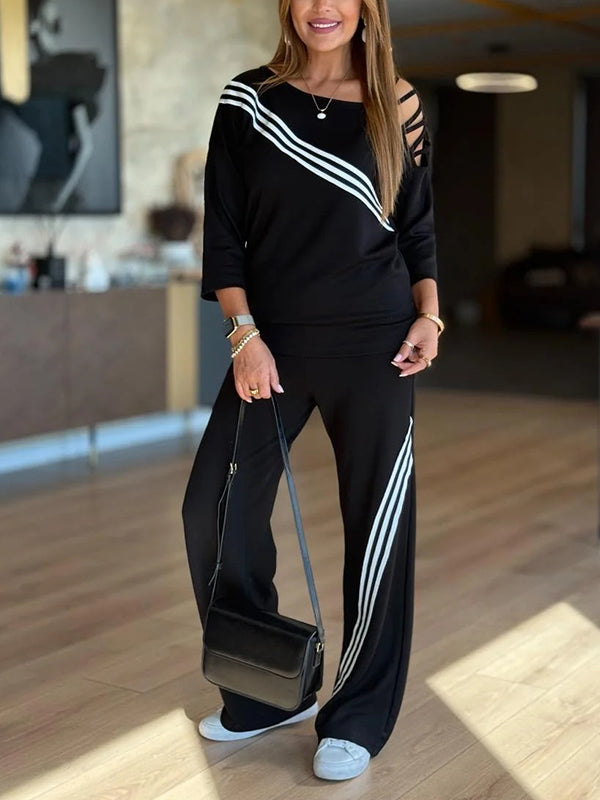 NEW🔥 Women's Soft Striped Design Set with Wide Fit Pants