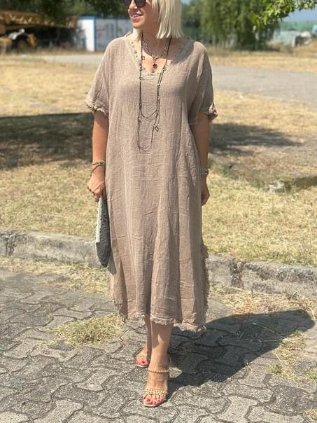 CLEARANCE 🔥 Vintage Tassel Trimmed Cotton Linen Dress