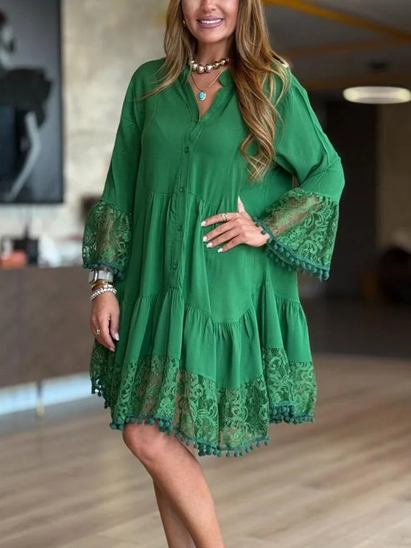 NEW🔥 V Neck Lace Casual Dress