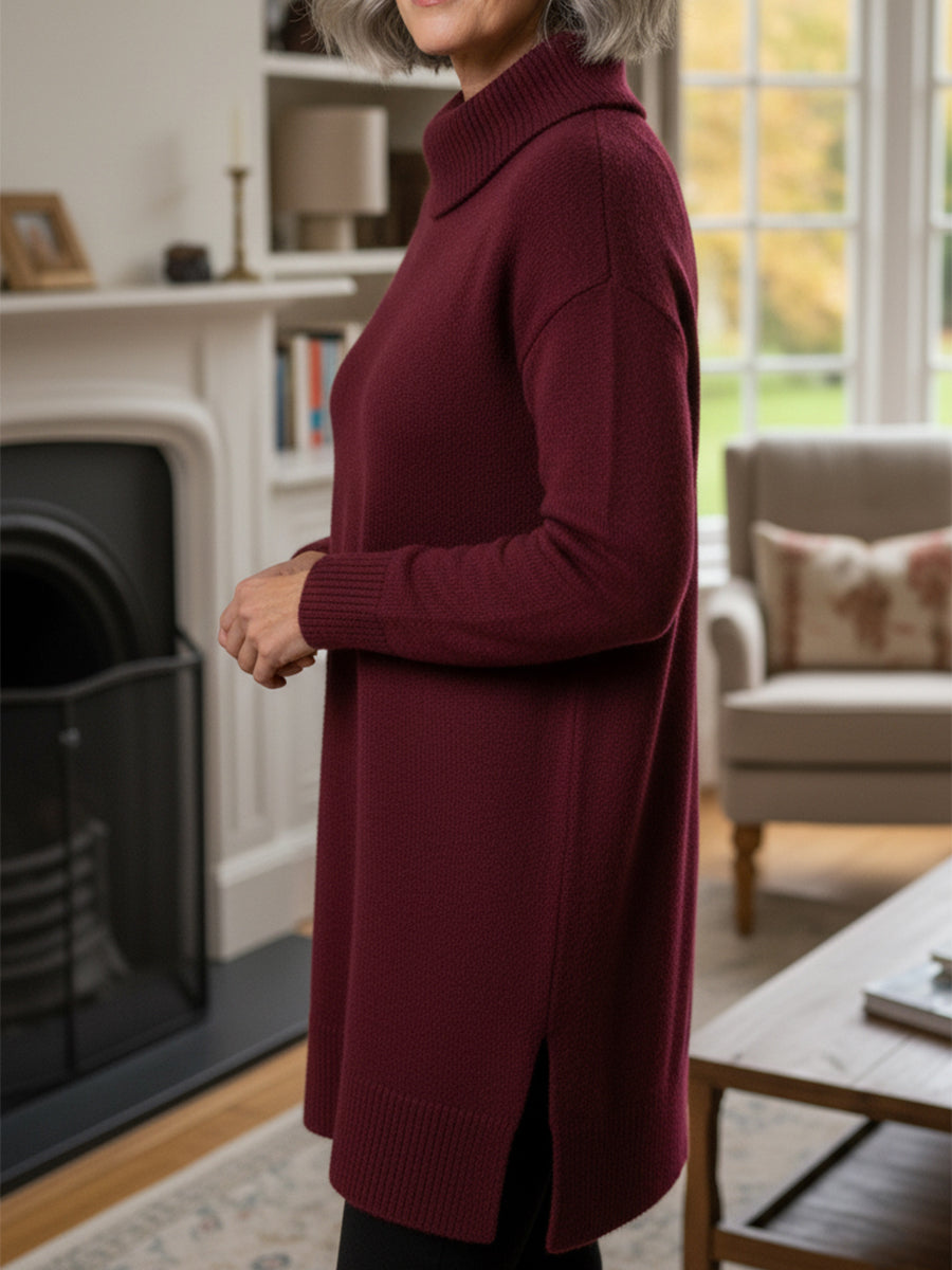 New Arrivals🔥 Women's Elegant Cowl Neck Soft Knit Long Sleeve Tunic Top - Relaxed Fit Fall Winter Pullover