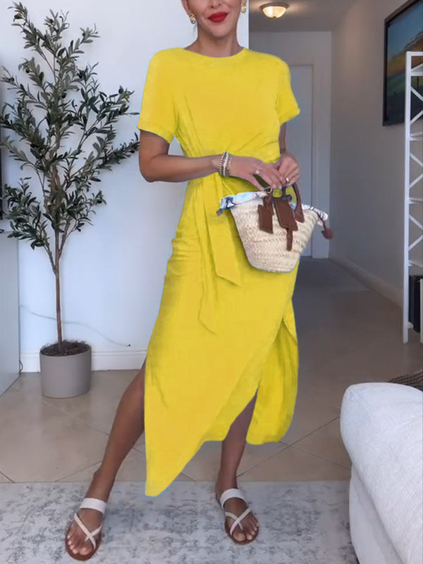 CLEARANCE🔥 Solid Color Comfort Stretchy Tie Dress