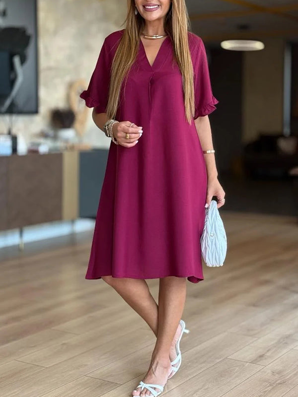 NEW🔥 V Neck Ruffle Sleeve Casual Dress