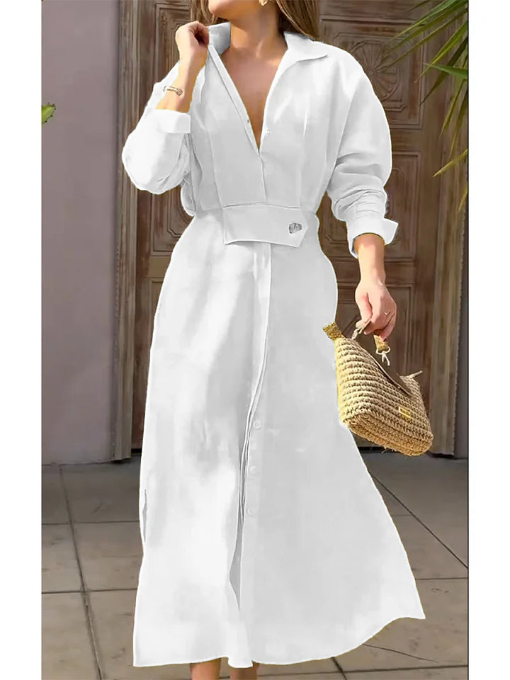 CLEARANCE🔥 Lapel Linen Long Sleeve Shirt Dress
