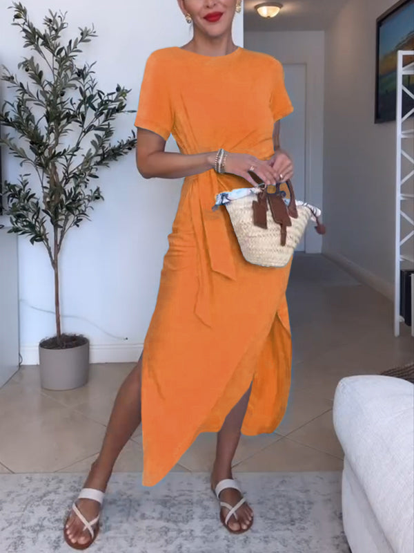 CLEARANCE🔥 Solid Color Comfort Stretchy Tie Dress