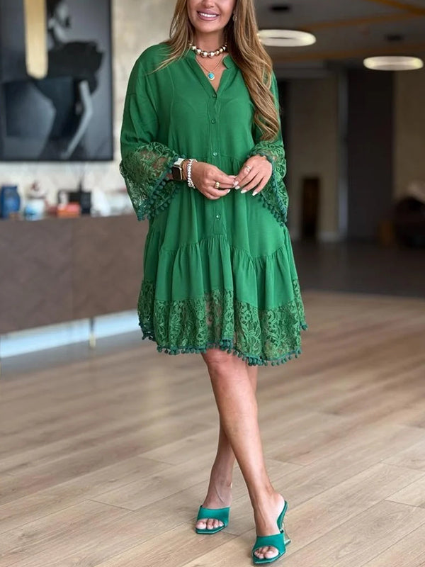 NEW🔥 V Neck Lace Casual Dress