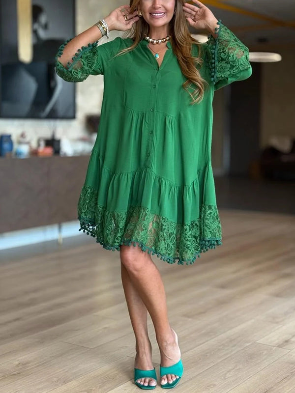 NEW🔥 V Neck Lace Casual Dress