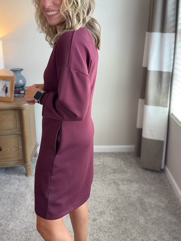 NEW🔥 Cotton Crew Neck Zip Pocket Dress