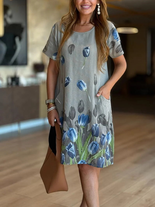 NEW🔥 Tulip Print Pocket Dress