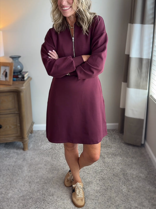 NEW🔥 Cotton Crew Neck Zip Pocket Dress