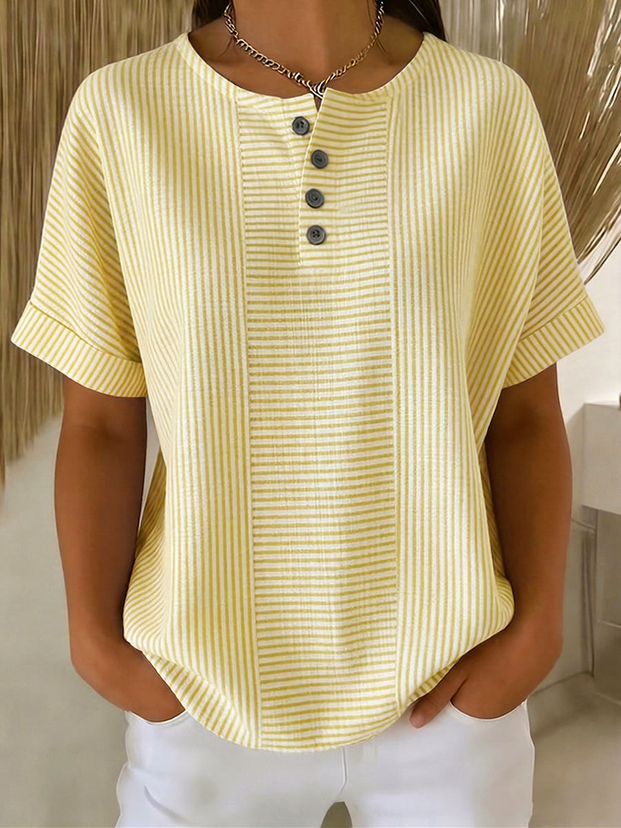 New Arrivals🔥 Women's Artistic Cut Striped Cotton Linen Shirt Blouse