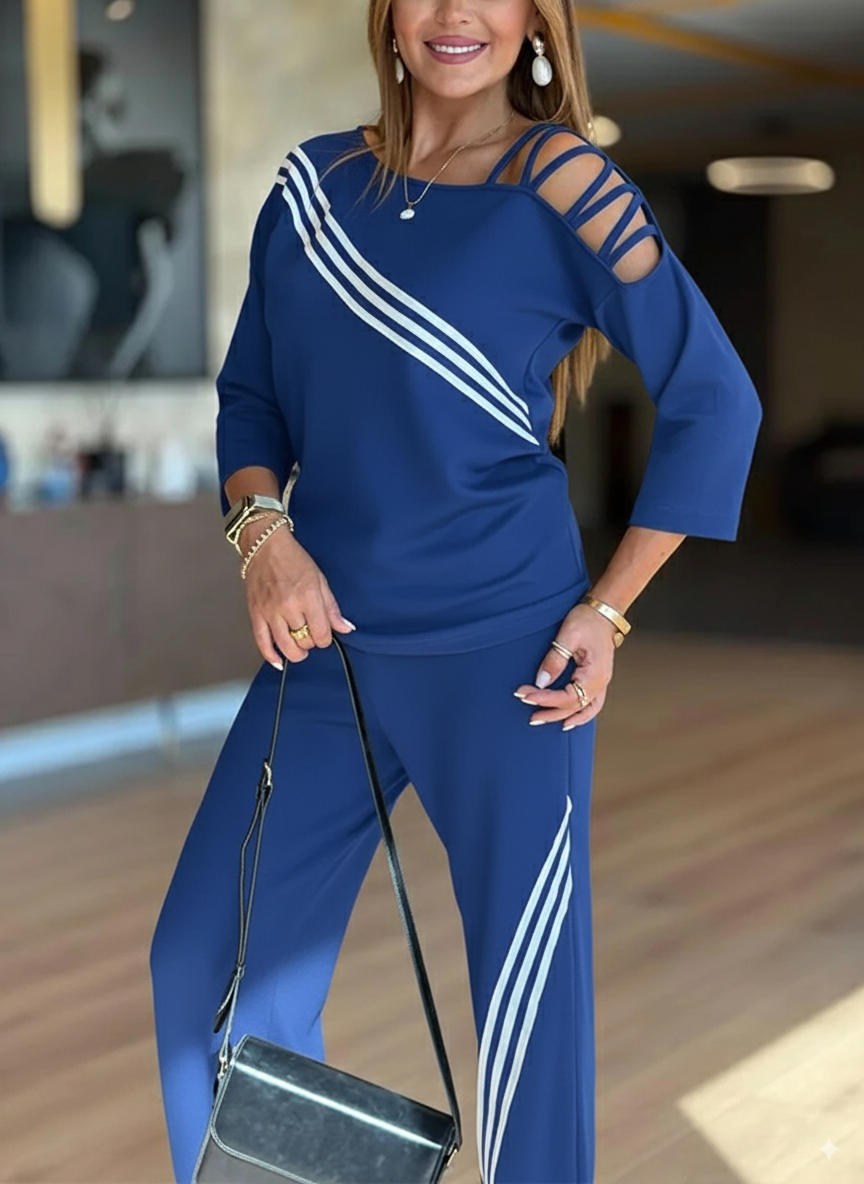 NEW🔥 Women's Soft Striped Design Set with Wide Fit Pants