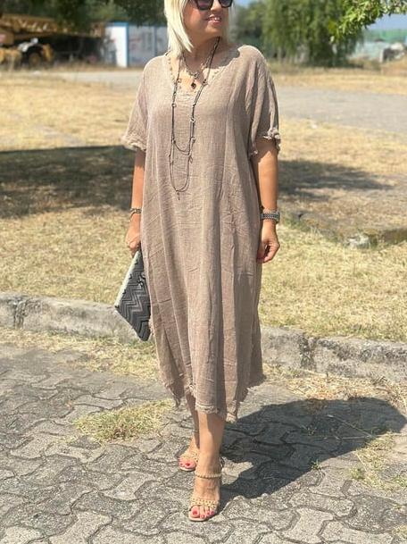 CLEARANCE 🔥 Vintage Tassel Trimmed Cotton Linen Dress