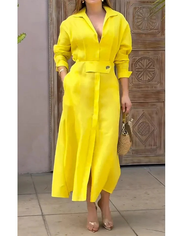 CLEARANCE🔥 Lapel Linen Long Sleeve Shirt Dress