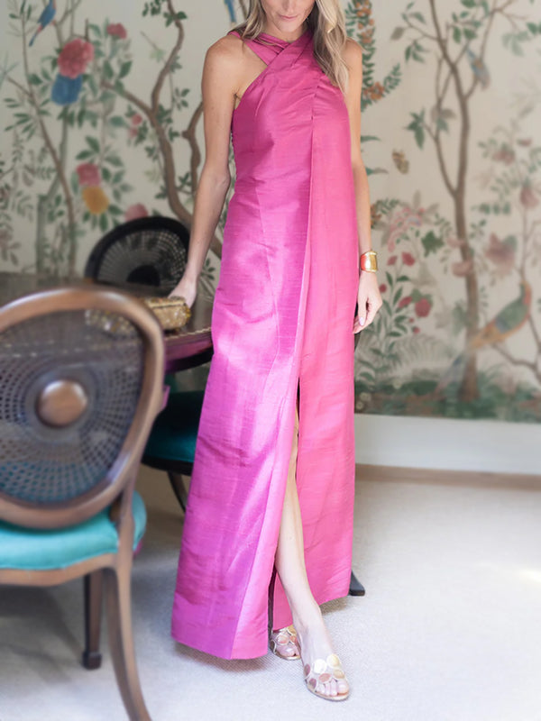 NEW🔥 Linen Cross Neckline Party Maxi Dress