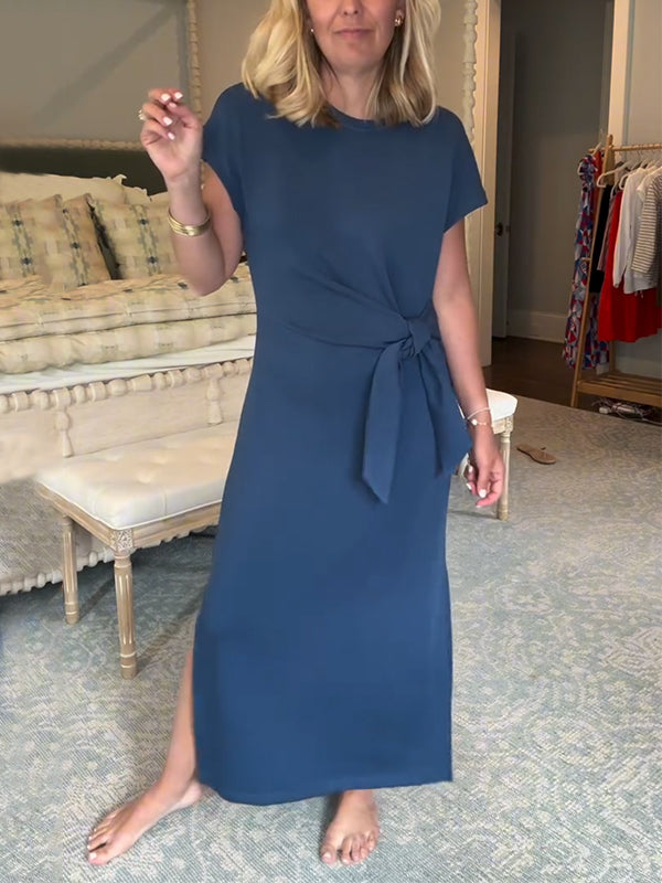 CLEARANCE🔥 Solid Color Comfort Stretchy Tie Dress