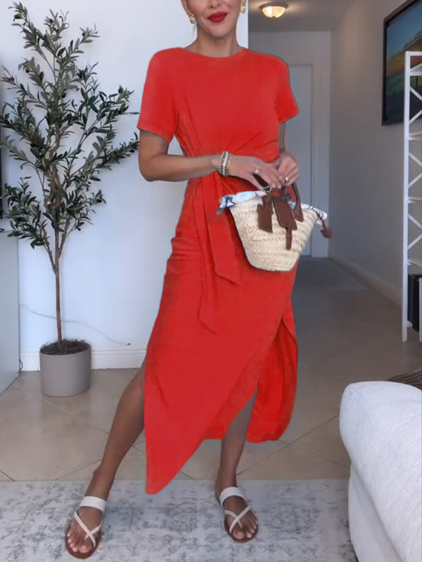 CLEARANCE🔥 Solid Color Comfort Stretchy Tie Dress