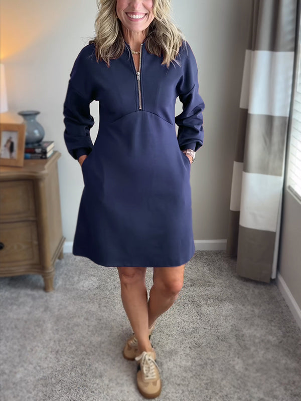 NEW🔥 Cotton Crew Neck Zip Pocket Dress