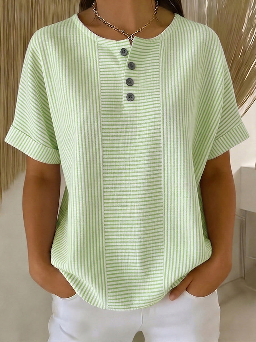 New Arrivals🔥 Women's Artistic Cut Striped Cotton Linen Shirt Blouse