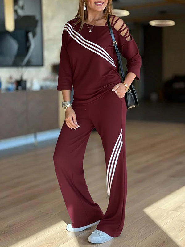 NEW🔥 Women's Soft Striped Design Set with Wide Fit Pants